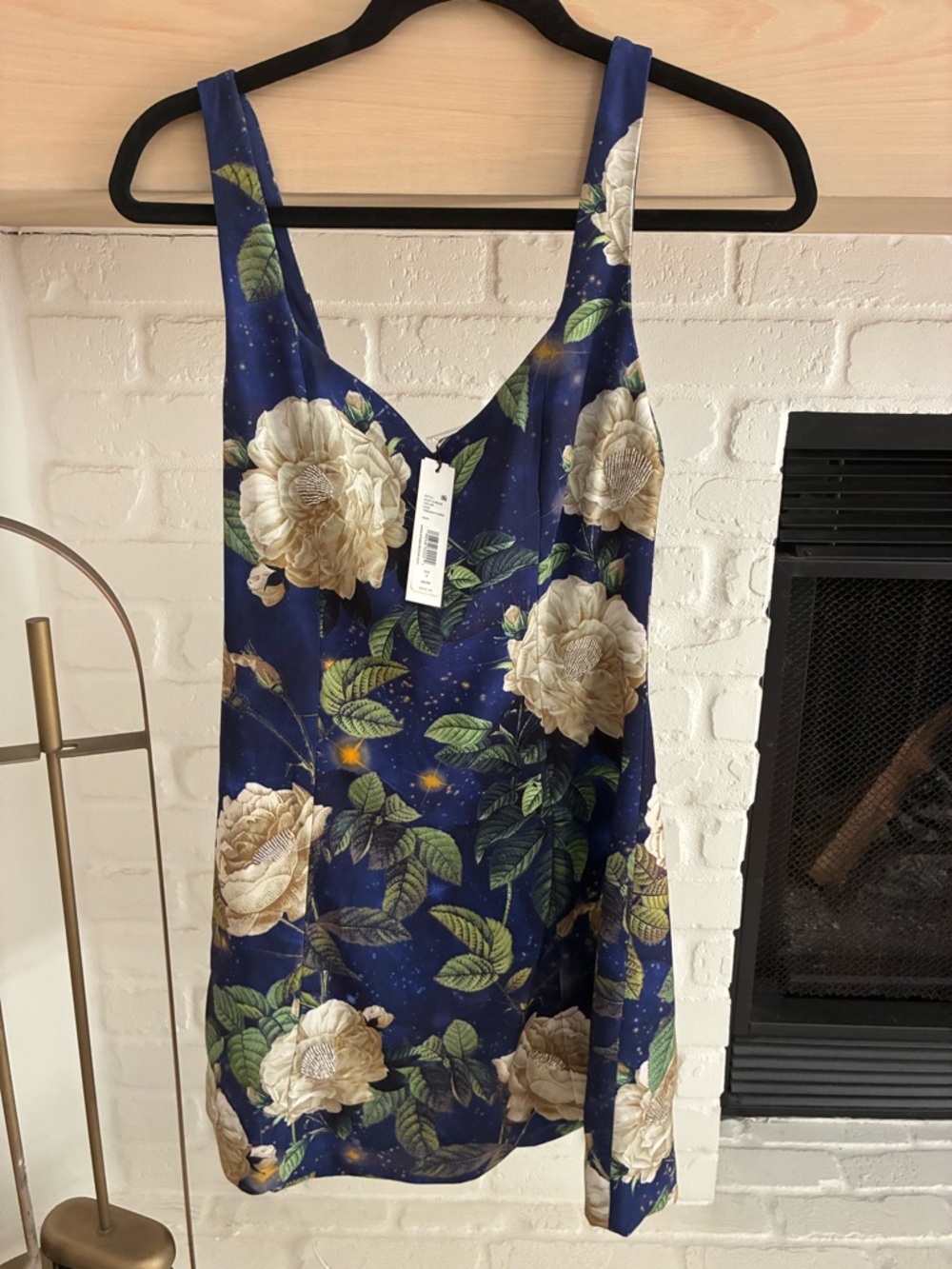 Alice + Olivia Navy Floral Mini Dress with Cream Roses